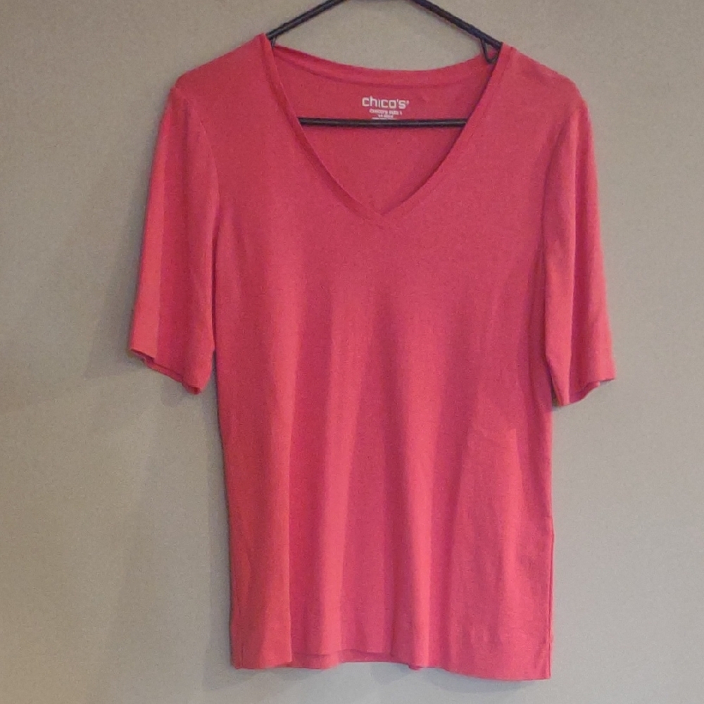 Chico's Women's Medium Pink‎ V-neck Short Sleeve T-Shirt